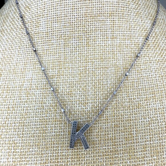 Kendra Scott Silver Letter "K" Pendant Necklace 18" Adjustable Chain - Picture 1 of 10